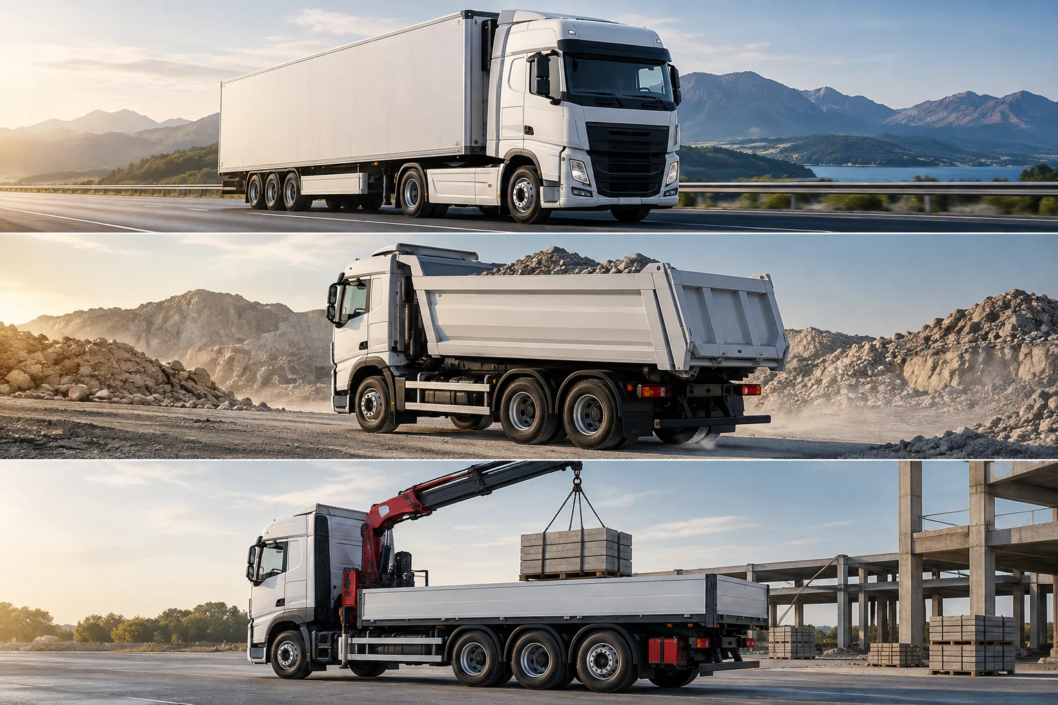 Conceptual diagram of three trucks with different axle configurations