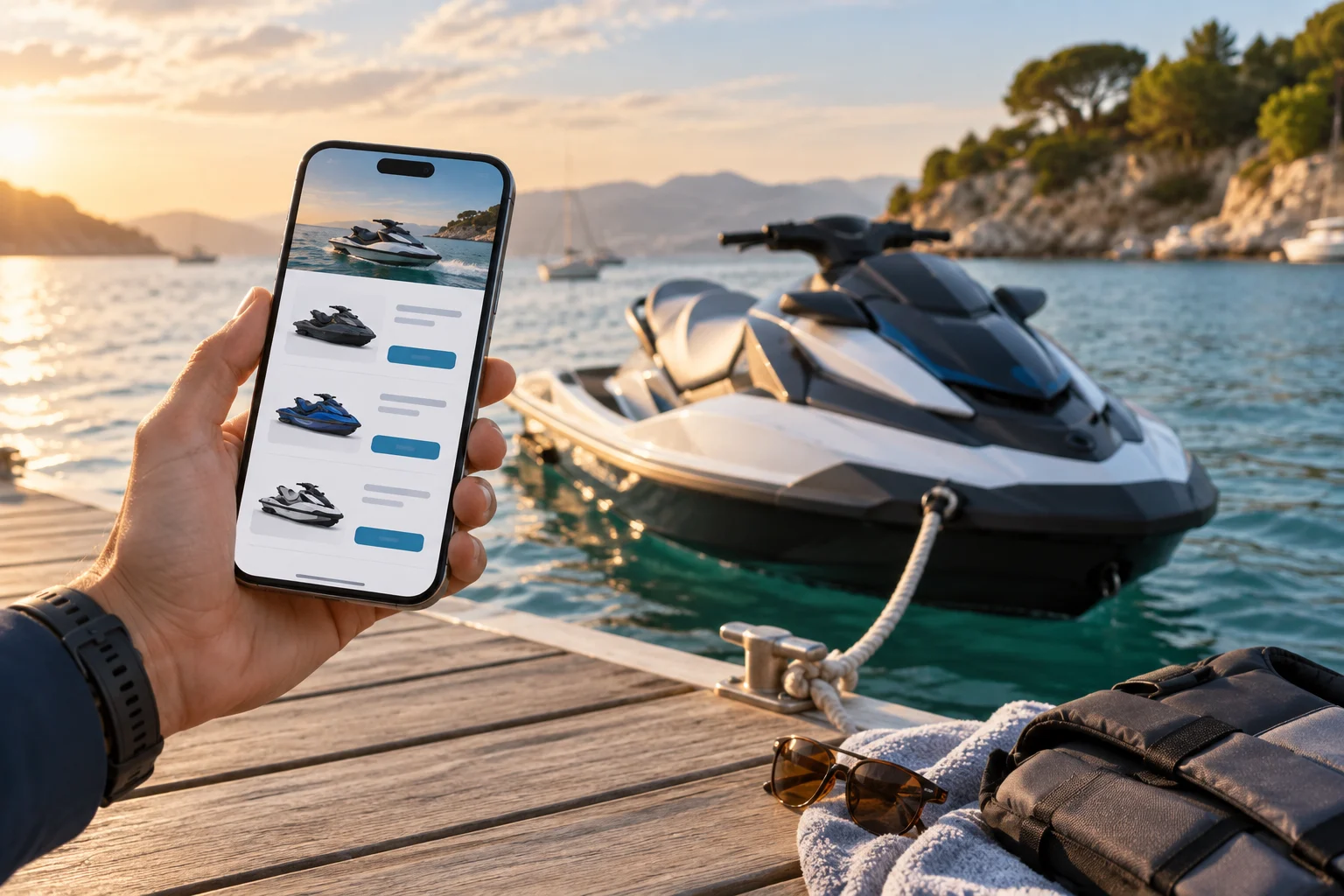 A person reviews a jet ski quote before booking.