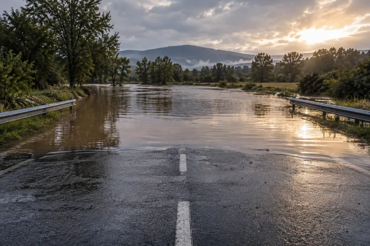 Section of road covered by water