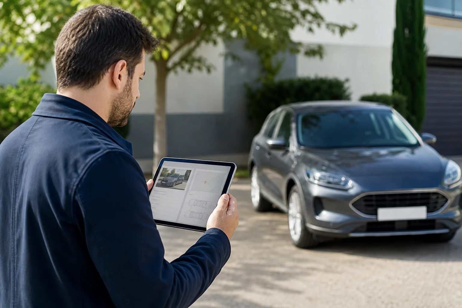 Buyer reviewing used-car documentation on a tablet before arranging a viewing
