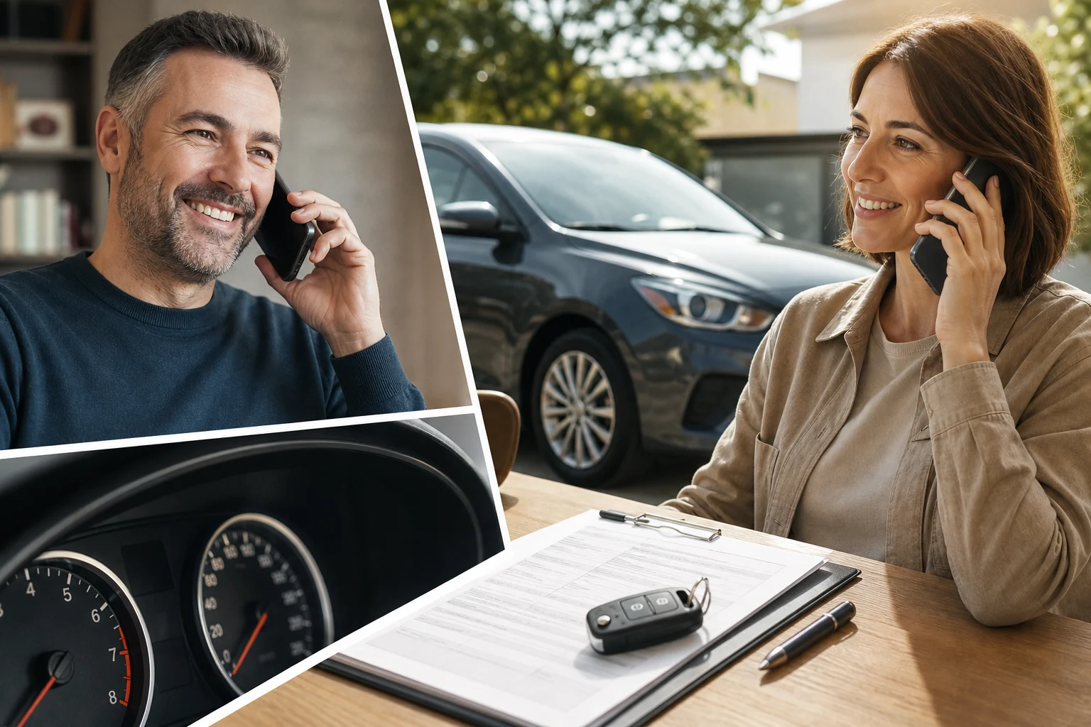 Buyer noting the registration number, mileage and documents requested from a used-car seller