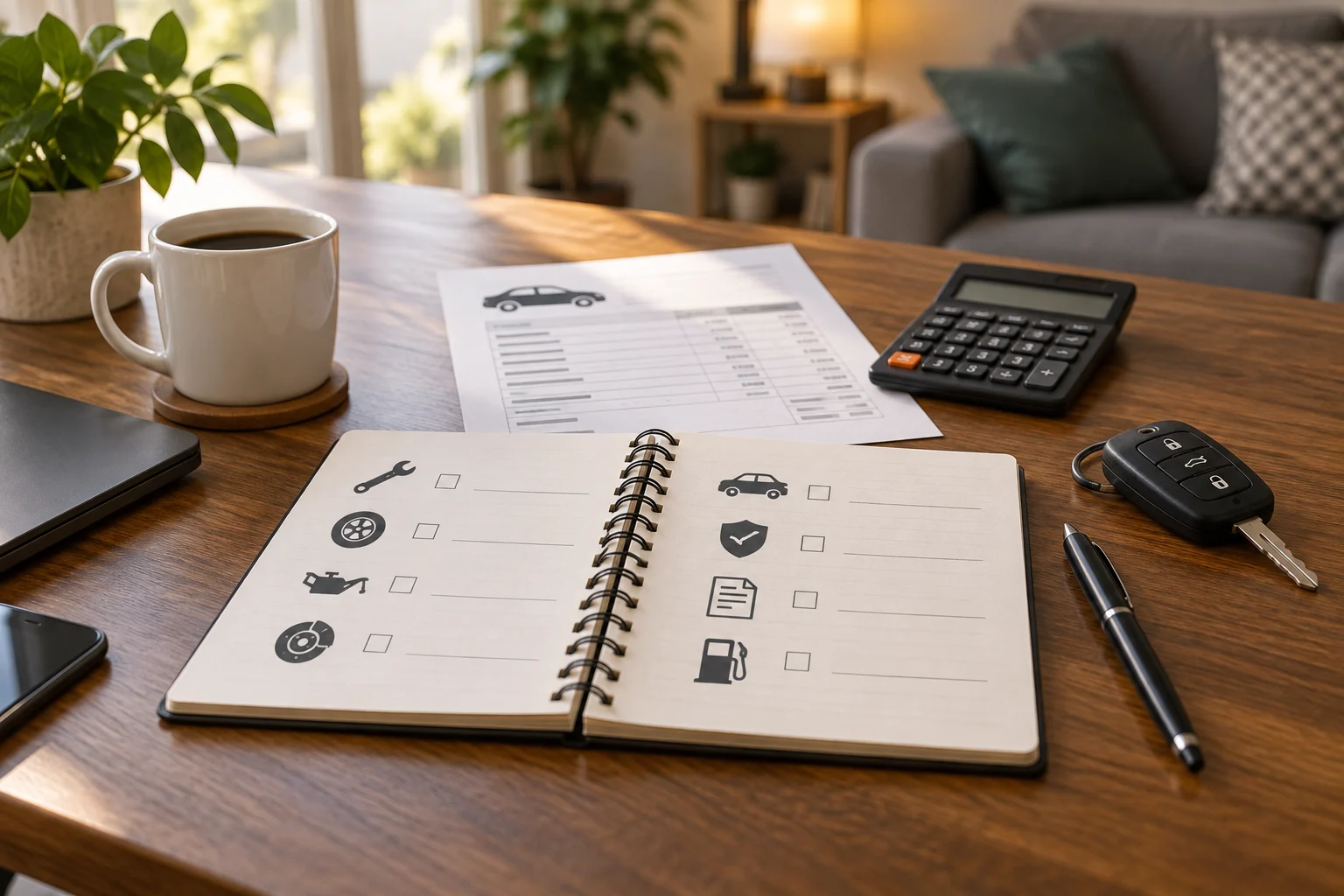 Preventivo d’officina e chiavi accanto ad appunti per distinguere le diverse opzioni.