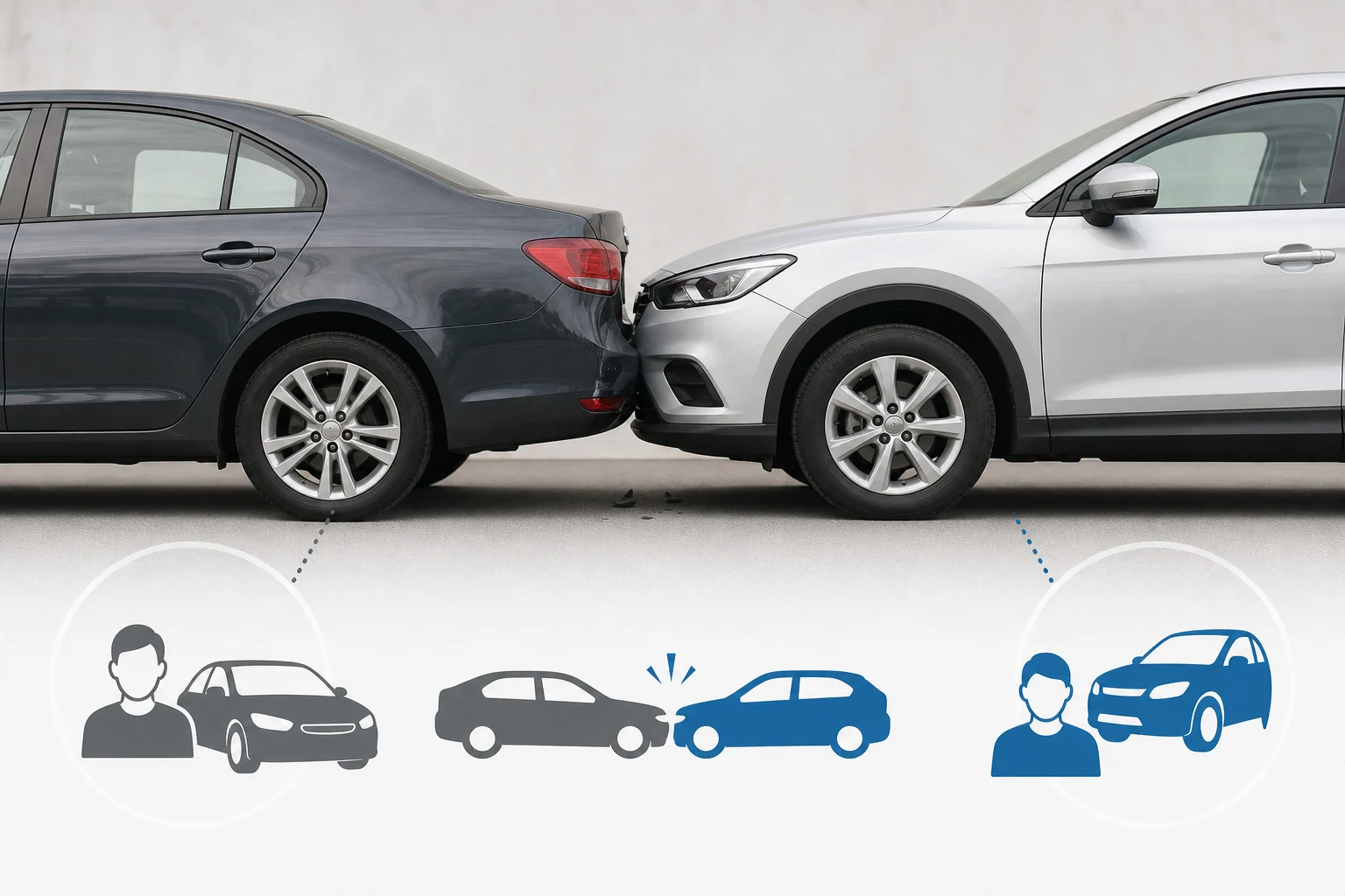 Two cars after a minor collision representing third-party liability