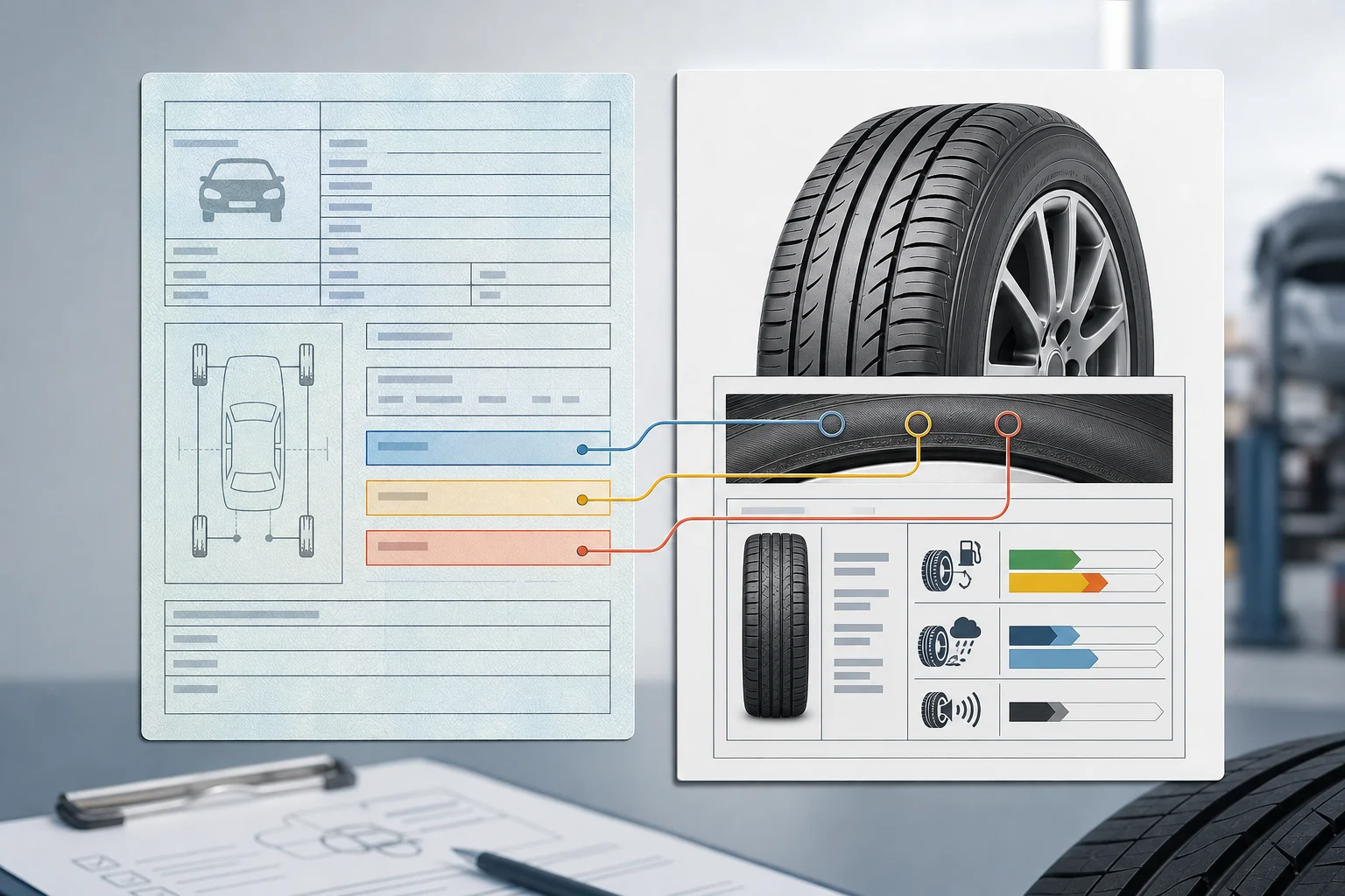 ITV card and tyre specification compared using visual indicators for size, load and speed