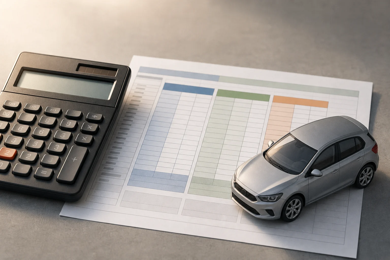 Calculator, spreadsheet and model car for estimating loss in value