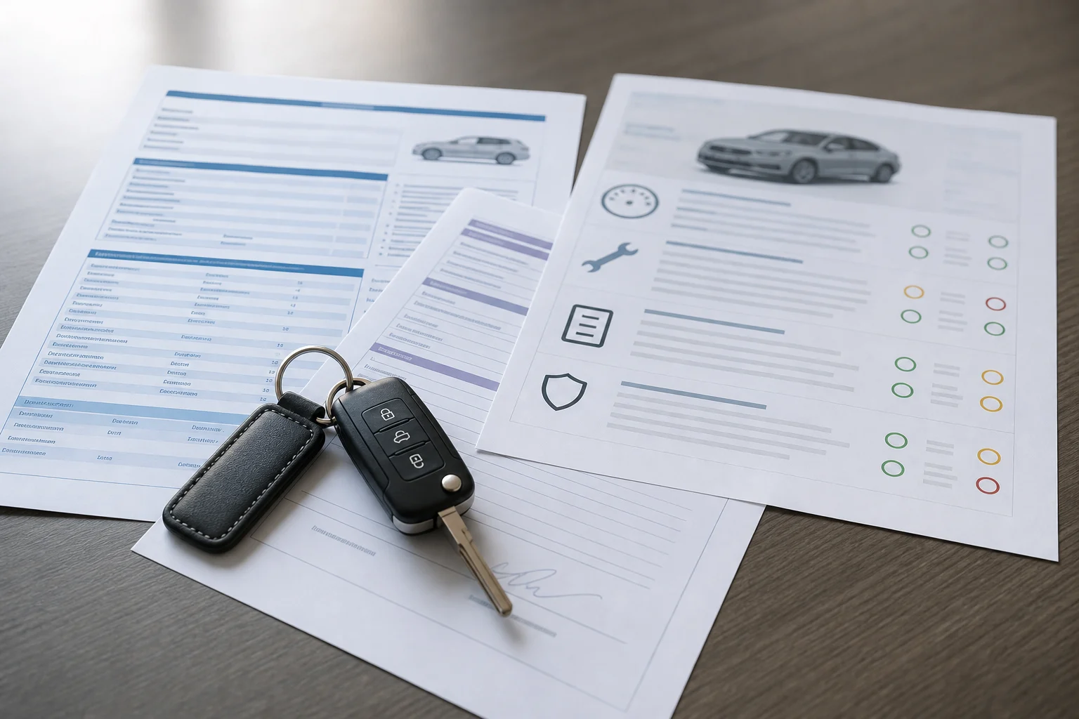 Documentation, contract and keys needed to assess a used car