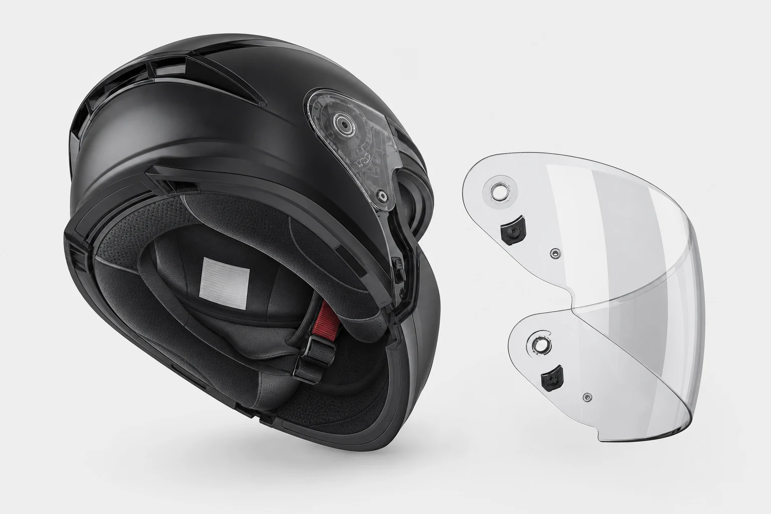 Full-face helmet with the inner-label area and removable visor visible