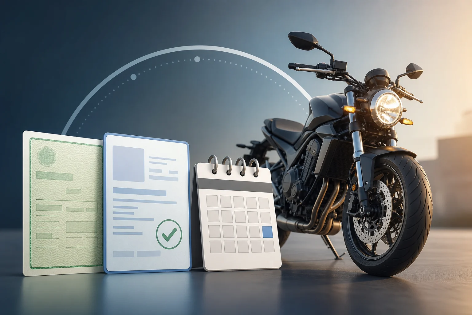 Motorcycle documents arranged to distinguish registration, inspection and ITV expiry