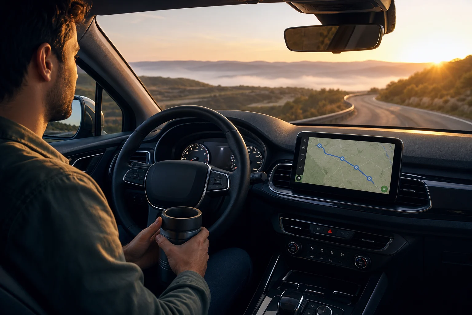 Driver preparing an itinerary with several stops before starting a road journey