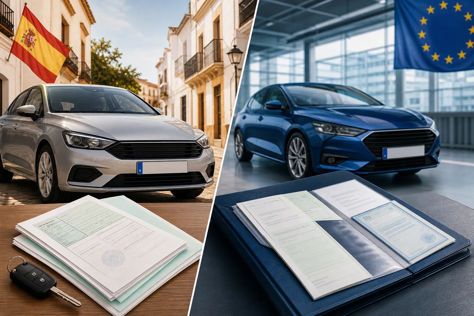 Visual comparison between a car already registered in Spain and one awaiting registration