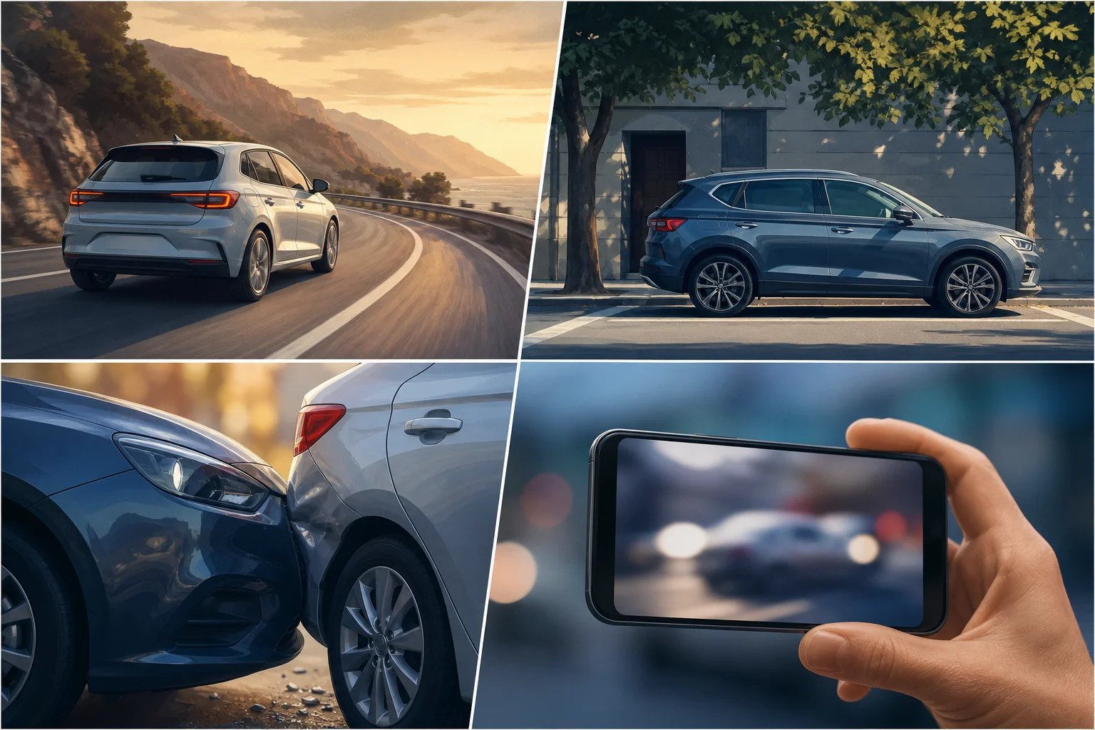 Driving, parking, incident and digital publication scenes related to a dashcam