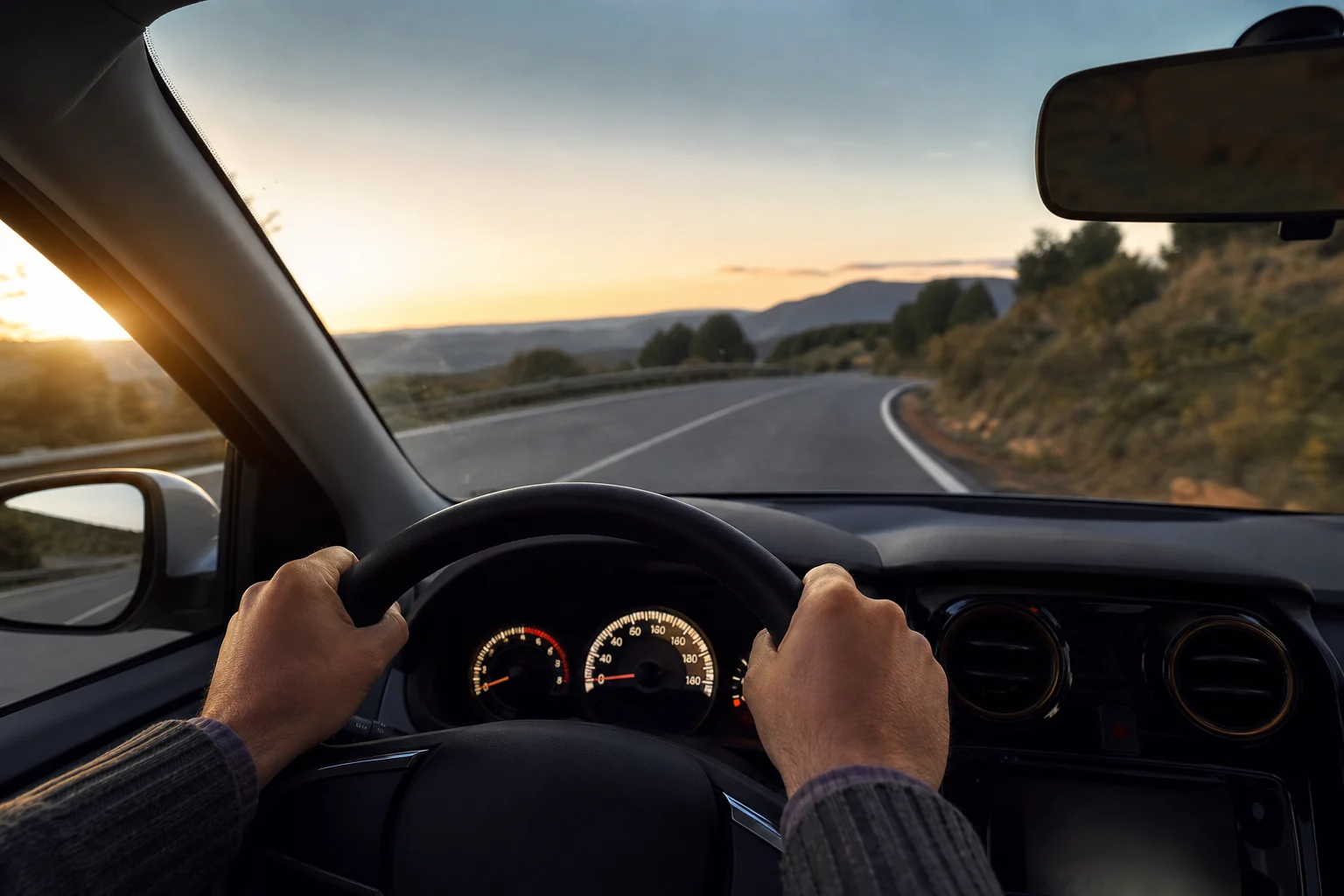 Driver’s position with a generic lane departure warning and the car close to a road line