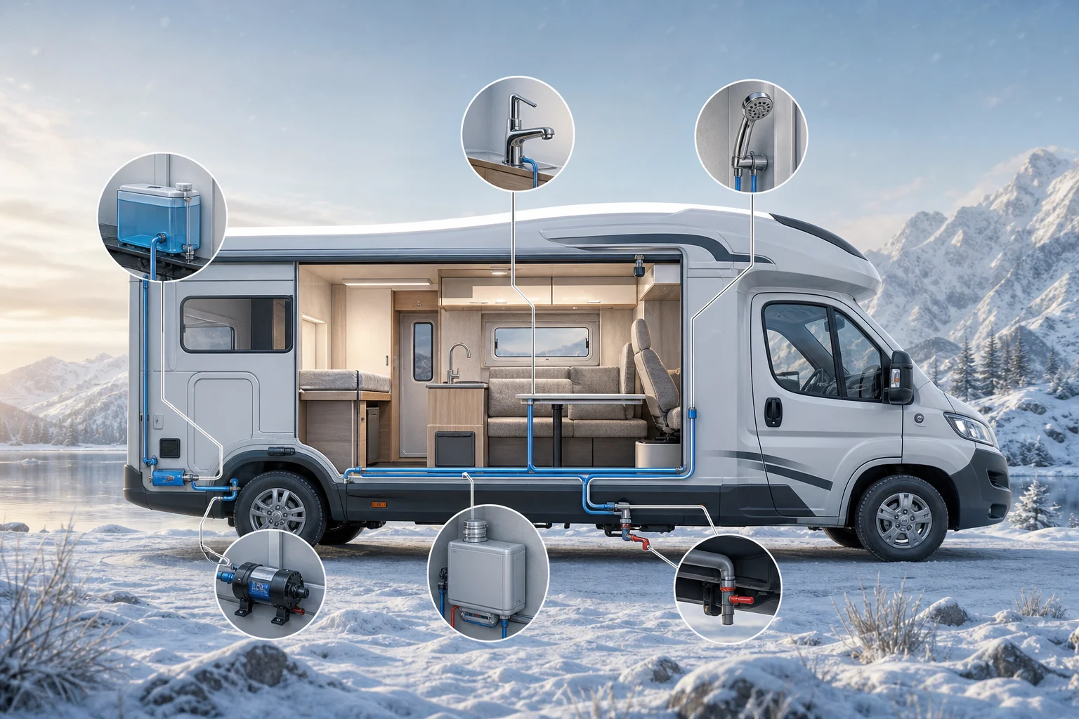 Visual diagram of the main components of a motorhome water system